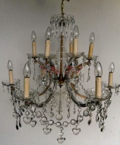 Vintage 12 arm Marie Therese chandelier with hearts and pink drops