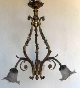 3 arm solid brass antique Victorian chandelier