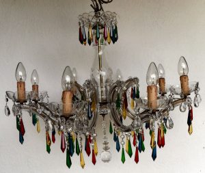 8 arm coloured Marie Therese vintage icicle chandelier